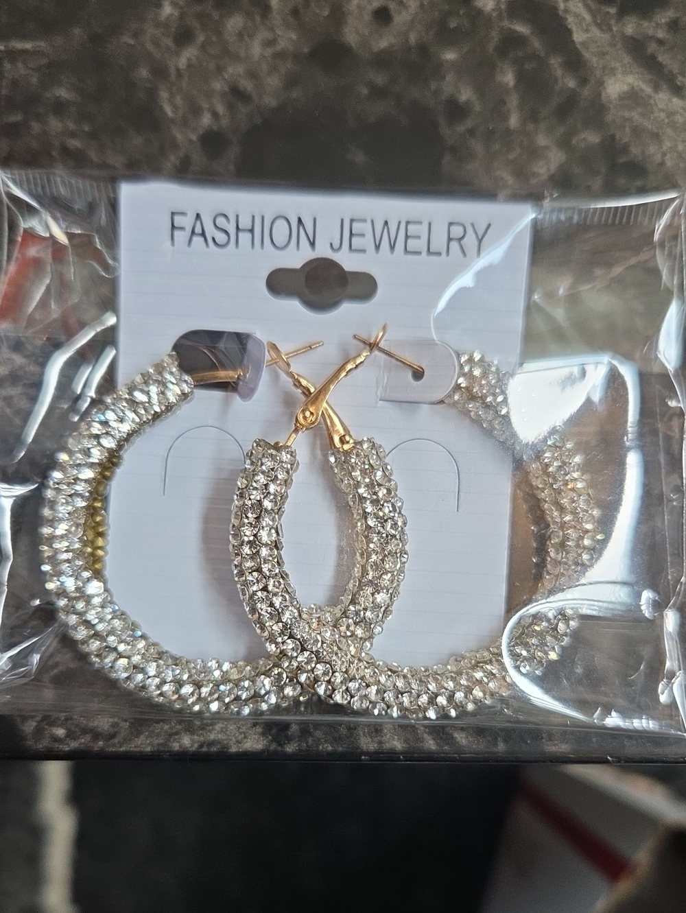 Sparkling Crystal Hoop Earrings - Gold Tone